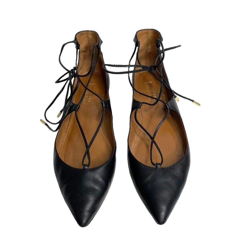 Aquazzura Christy Lace-Up‎ Flats Sz 39 leather black - Picture 2 of 9